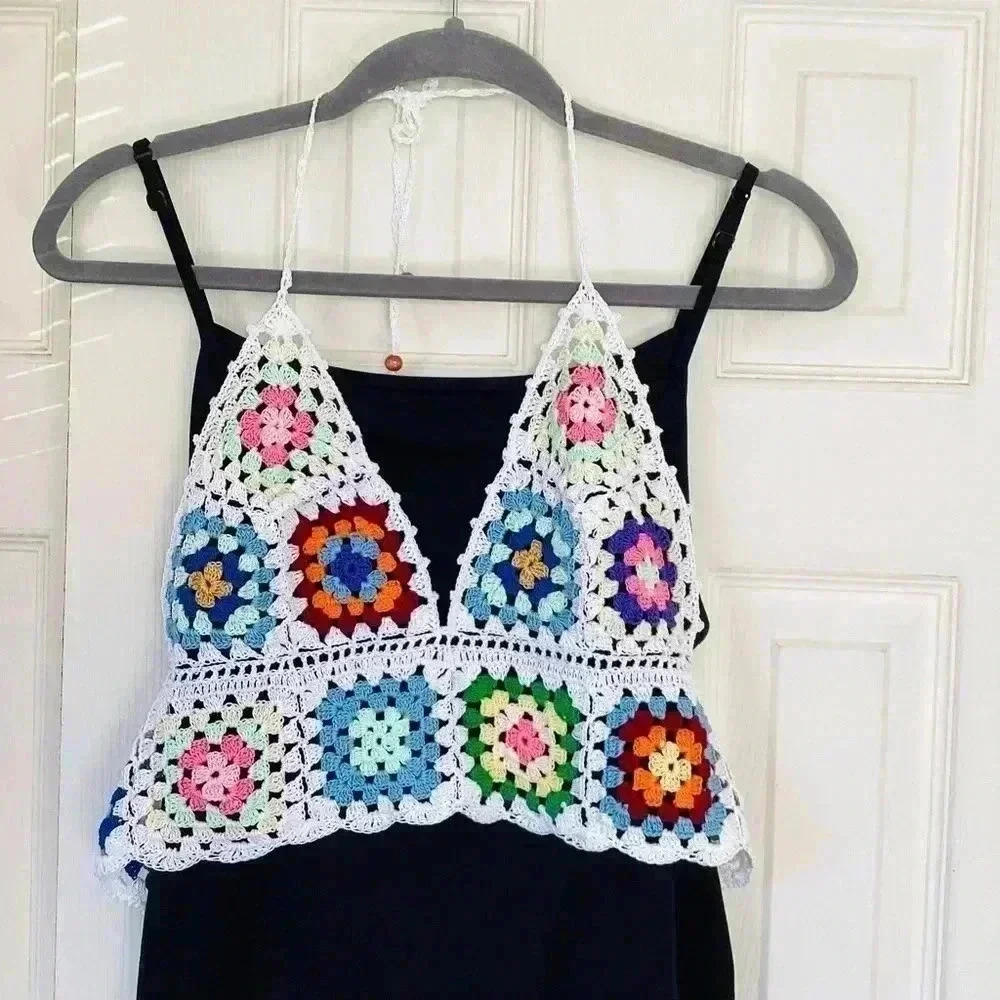 Granny Square Crop Top, Gypsy Crochet Bralette, Boho Corset Top, beach  Size S/M